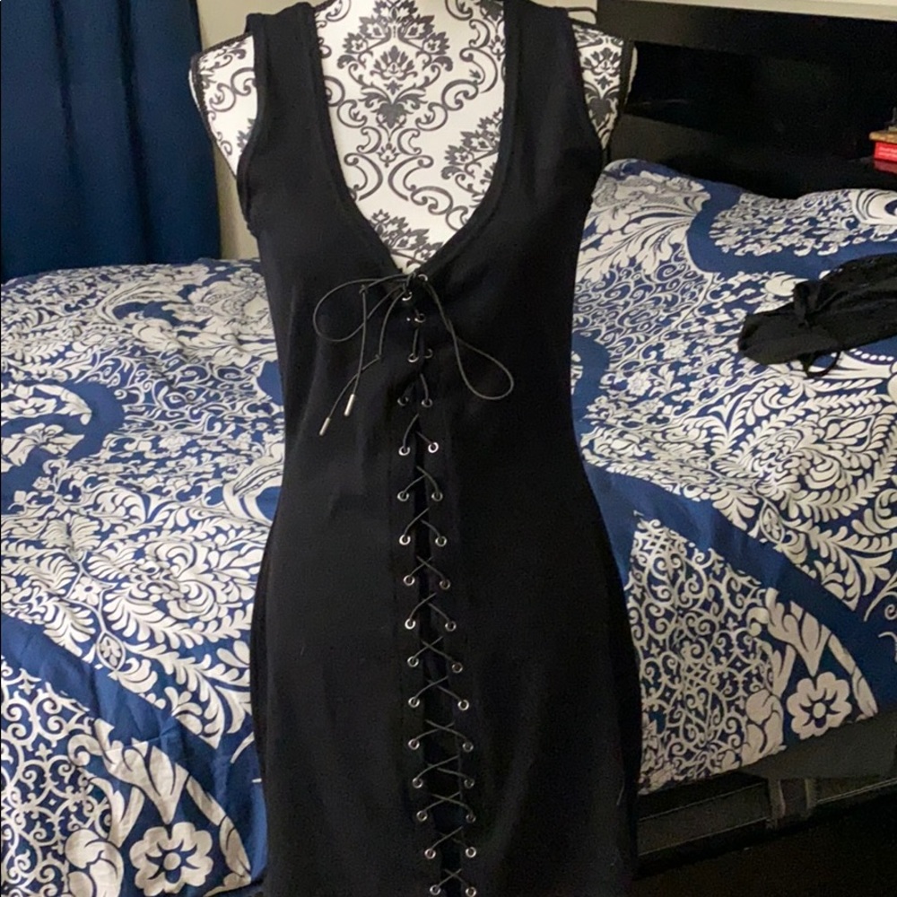 Current mood lace up ribbed dress